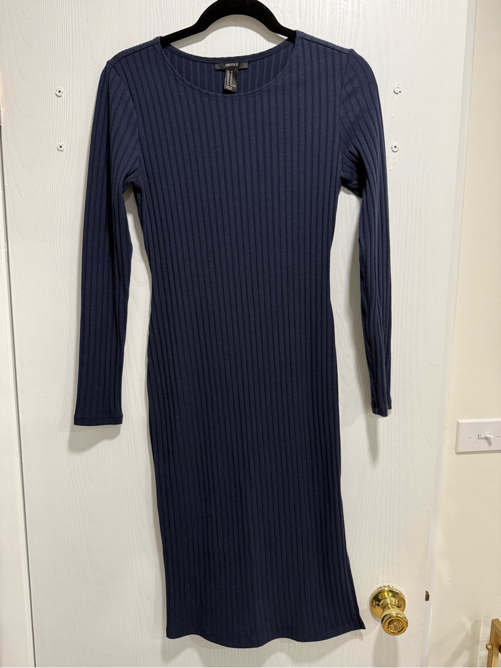 Forever 21 Navy Ribbed Long-Sleeve Bodycon Dress